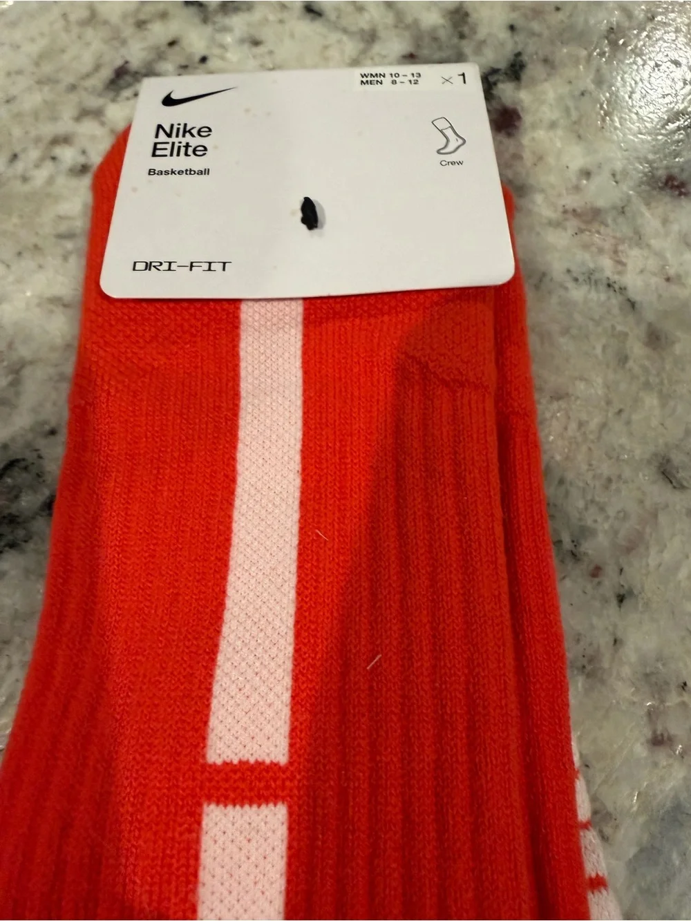 NWT Dri-FIT Elite Crew Basketball Crew Socks Bright Orange with White Accents L